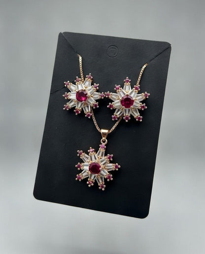 Burgundy Gold-3D Zircon Locket Set