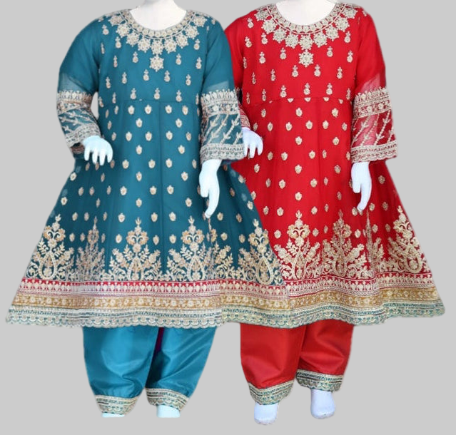 3pc Chiffon Frock-Red-Blue