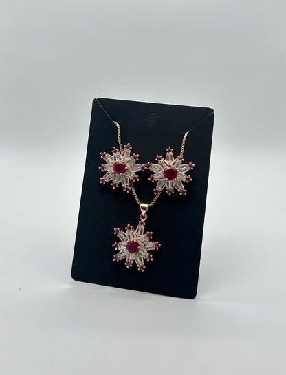 Burgundy Gold-3D Zircon Locket Set