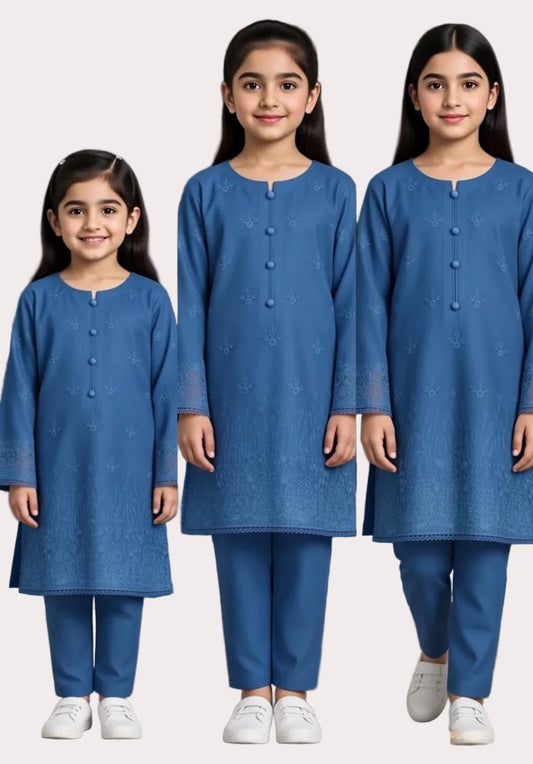 Noor’s-Blue Linen Kameez Shalwar-3Pc