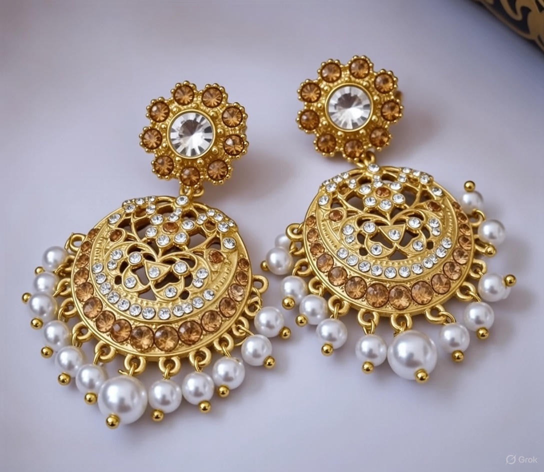 Gold-Tone Pearl Drop Chandbali Earrings