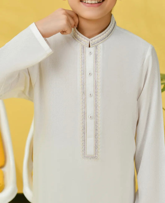 Off White-Kameez Shalwar-Kids Boys- J.