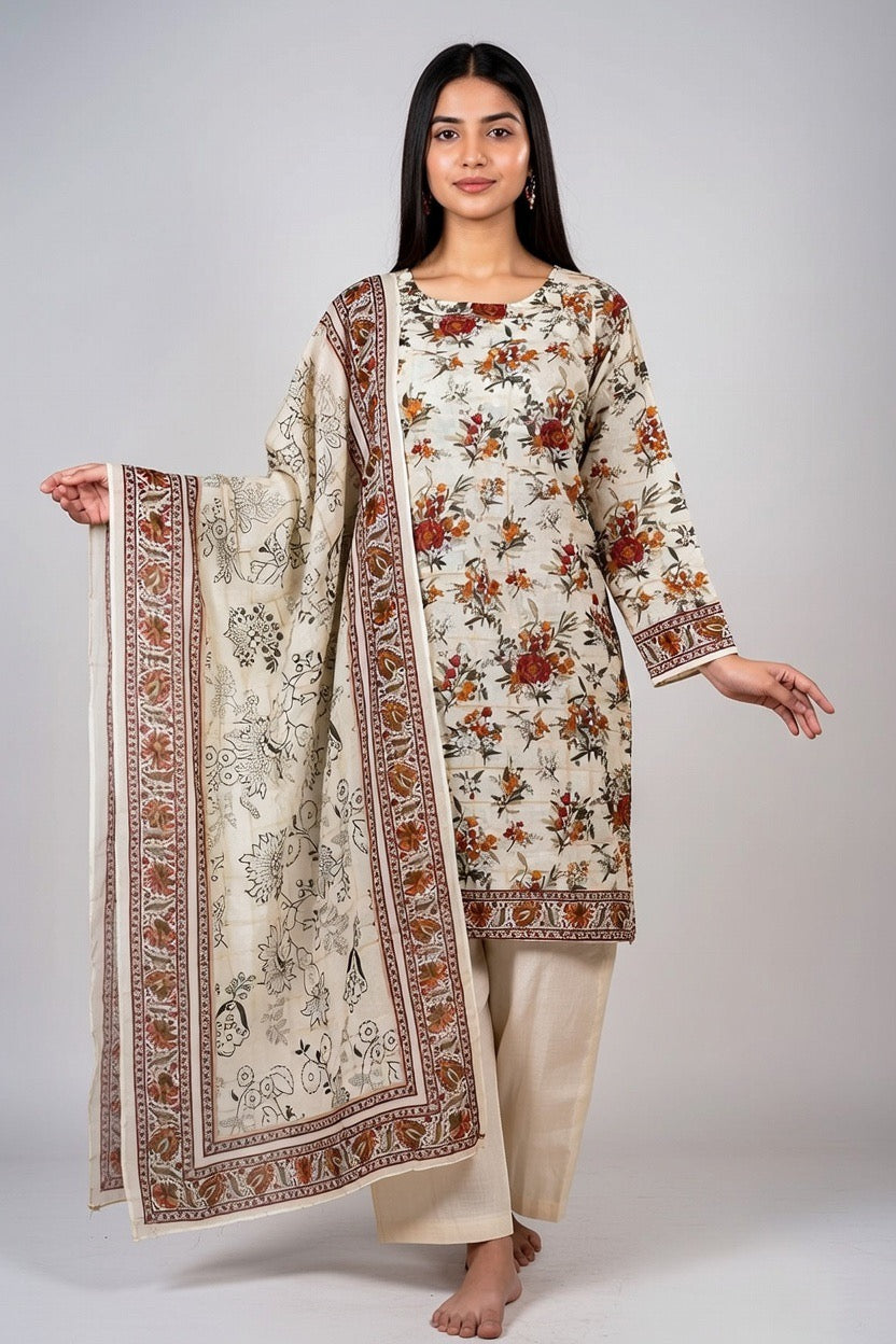 Brand:Gul Ahmed-Off White-Khaddar-3pc