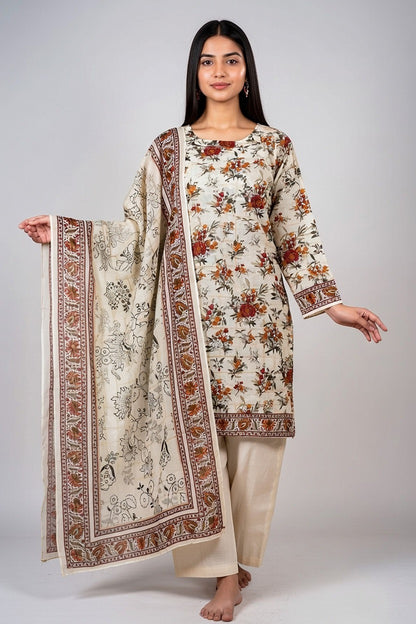 Brand:Gul Ahmed-Off White-Khaddar-3pc