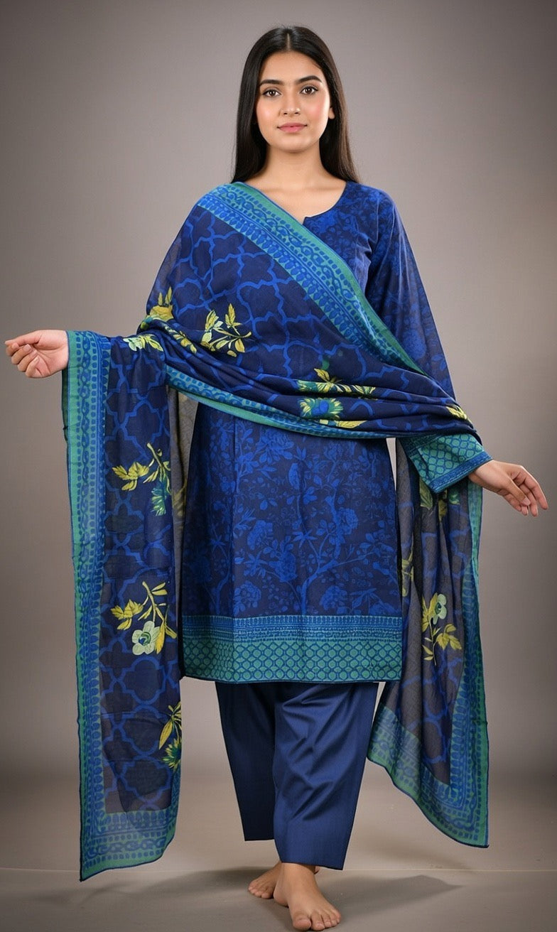 Brand:Gul Ahmed-Blue Khaddar-3pc