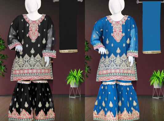 3pc Crinkle Chiffon Sharara Set-2 Colours