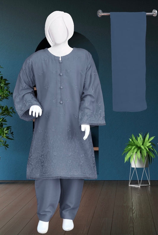Grey-3pc Linen-Shalwar kameez