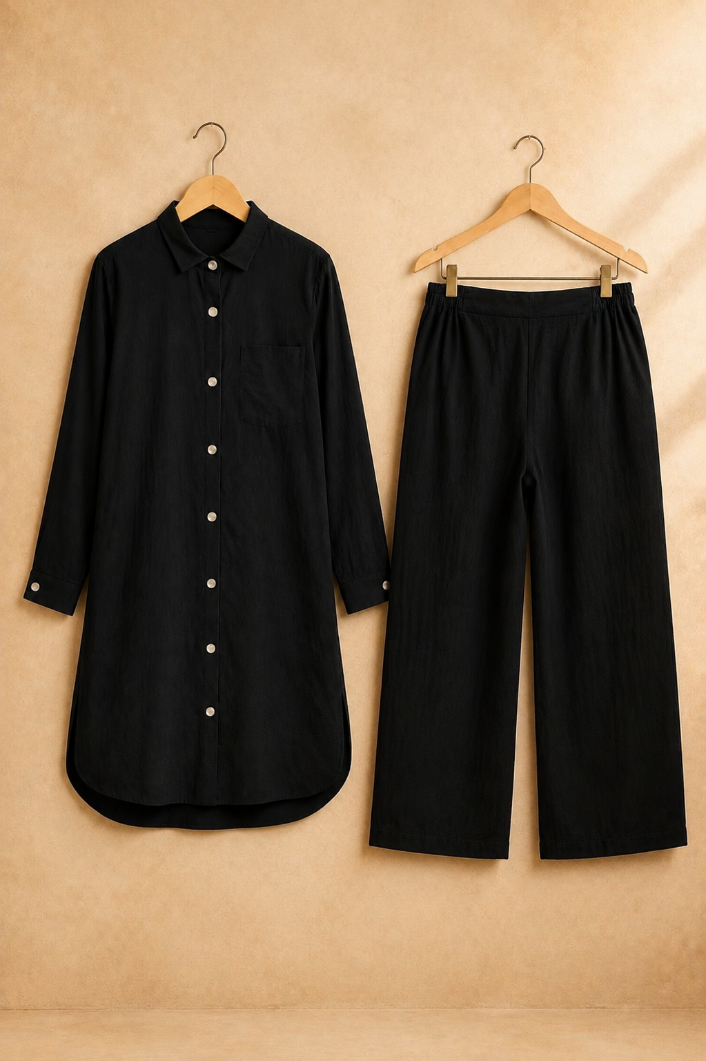Medium Length W/Buttons-Black