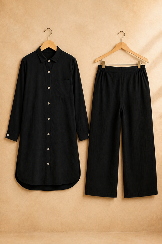 Medium Length W/Buttons-Black