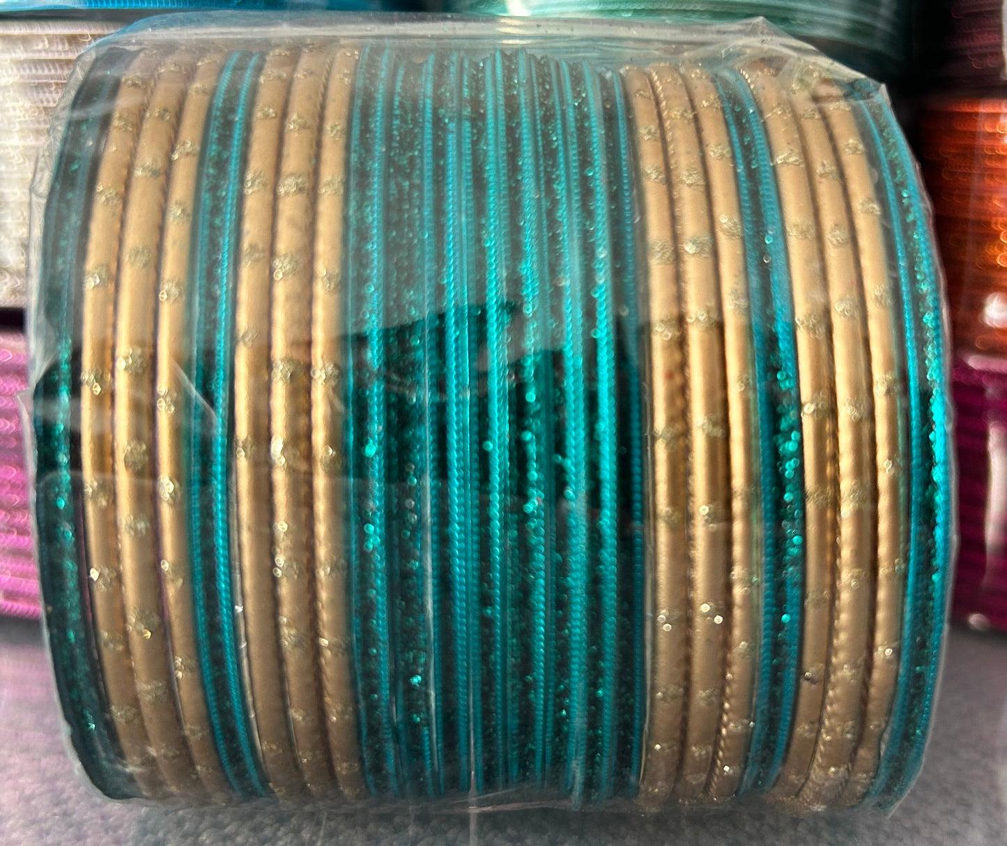 Size: 2.6 Teal & Gold Bangles