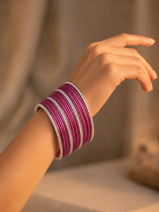Size: 2.8 Rose Pink & Silver Bangles