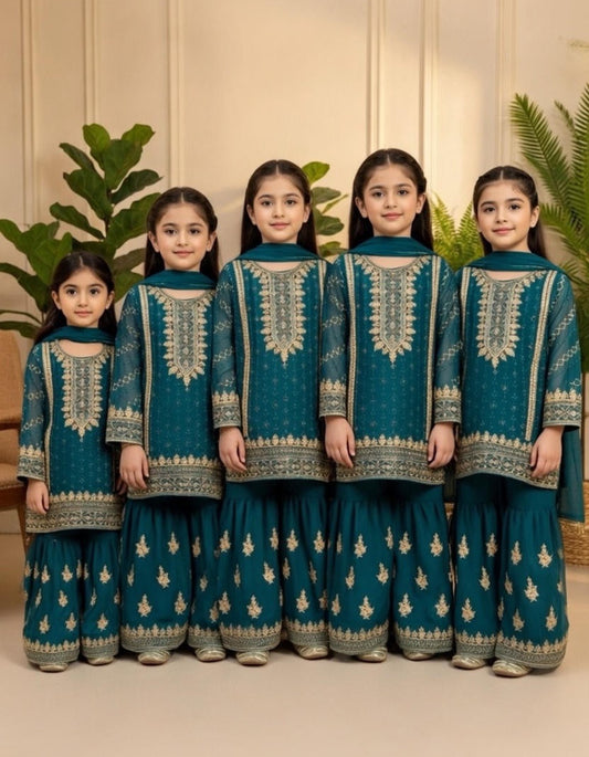 Noor’s-3Pc Shararah-Teal