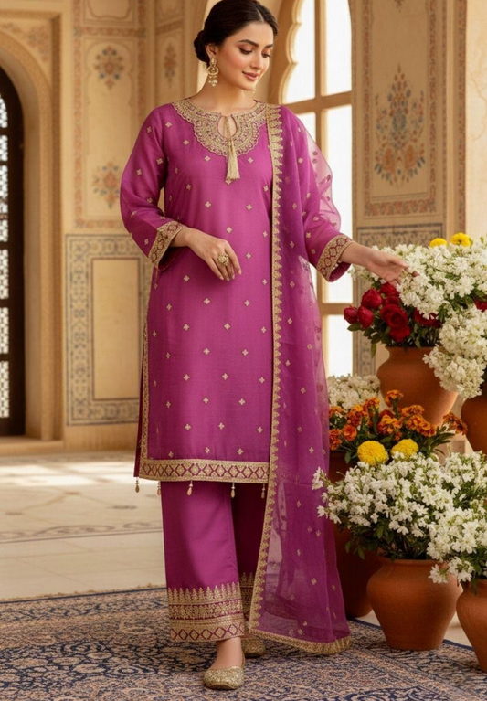 Noor’s Festive- Magenta Kameez shalwar Organza-3pc