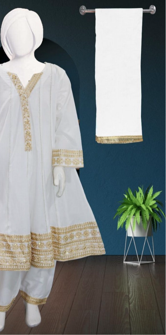 White-3pc Cotton Frock