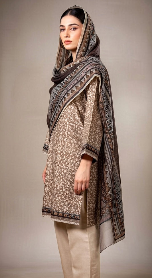 Brand:Edenrobe Brown Khaddar-3pc