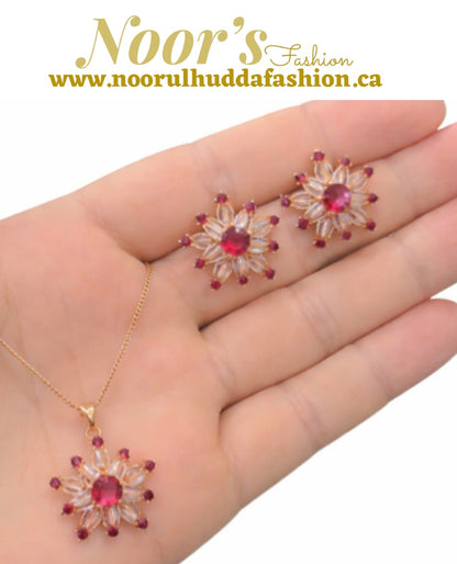 Burgundy Gold-3D Zircon Locket Set