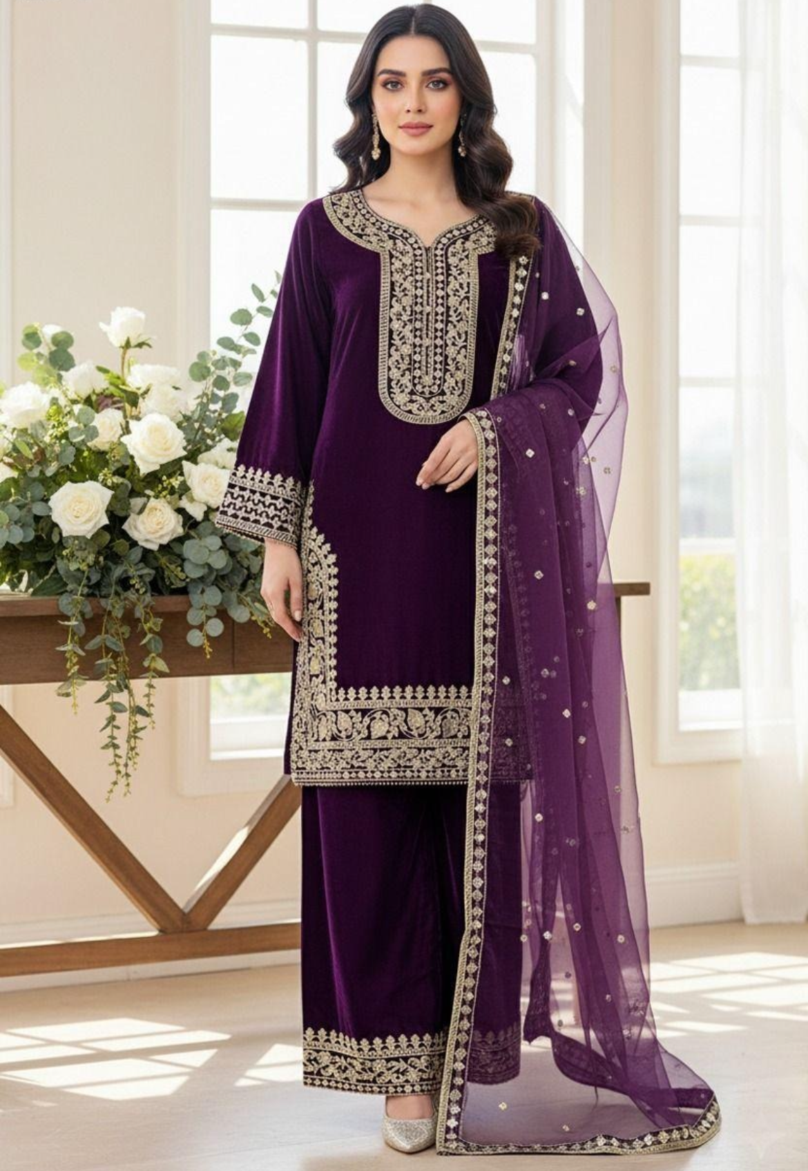 Noor’s-Embroidered Velvet-Purple