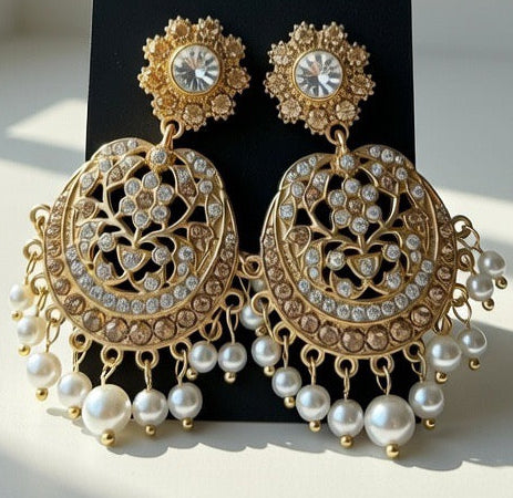 Gold-Tone Pearl Drop Chandbali Earrings