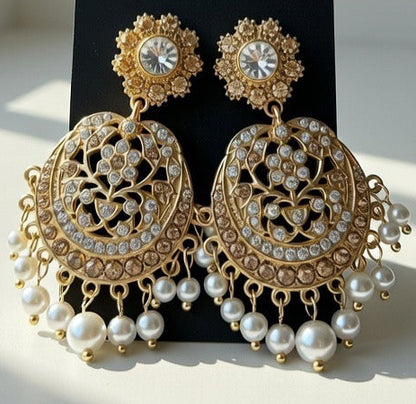 Gold-Tone Pearl Drop Chandbali Earrings