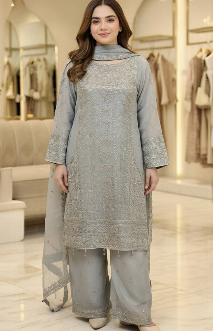 Noor’s-Festive Kameez Shalwar-Grey