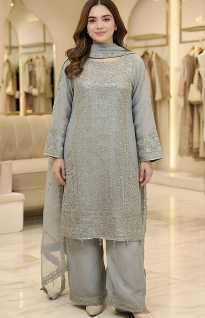 Noor’s-Festive Kameez Shalwar-Grey