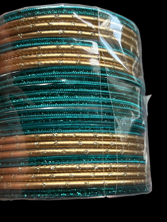 Size: 2.6 Teal & Gold Bangles