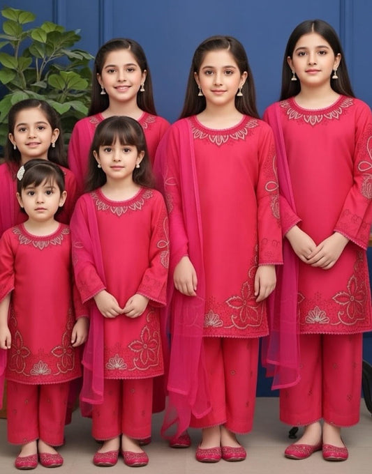 Noor’s-Pink/Red-Dhanak Kameez shalwar-3Pc