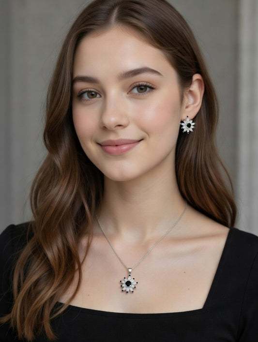 Silver Black-3D Zircon Locket Set