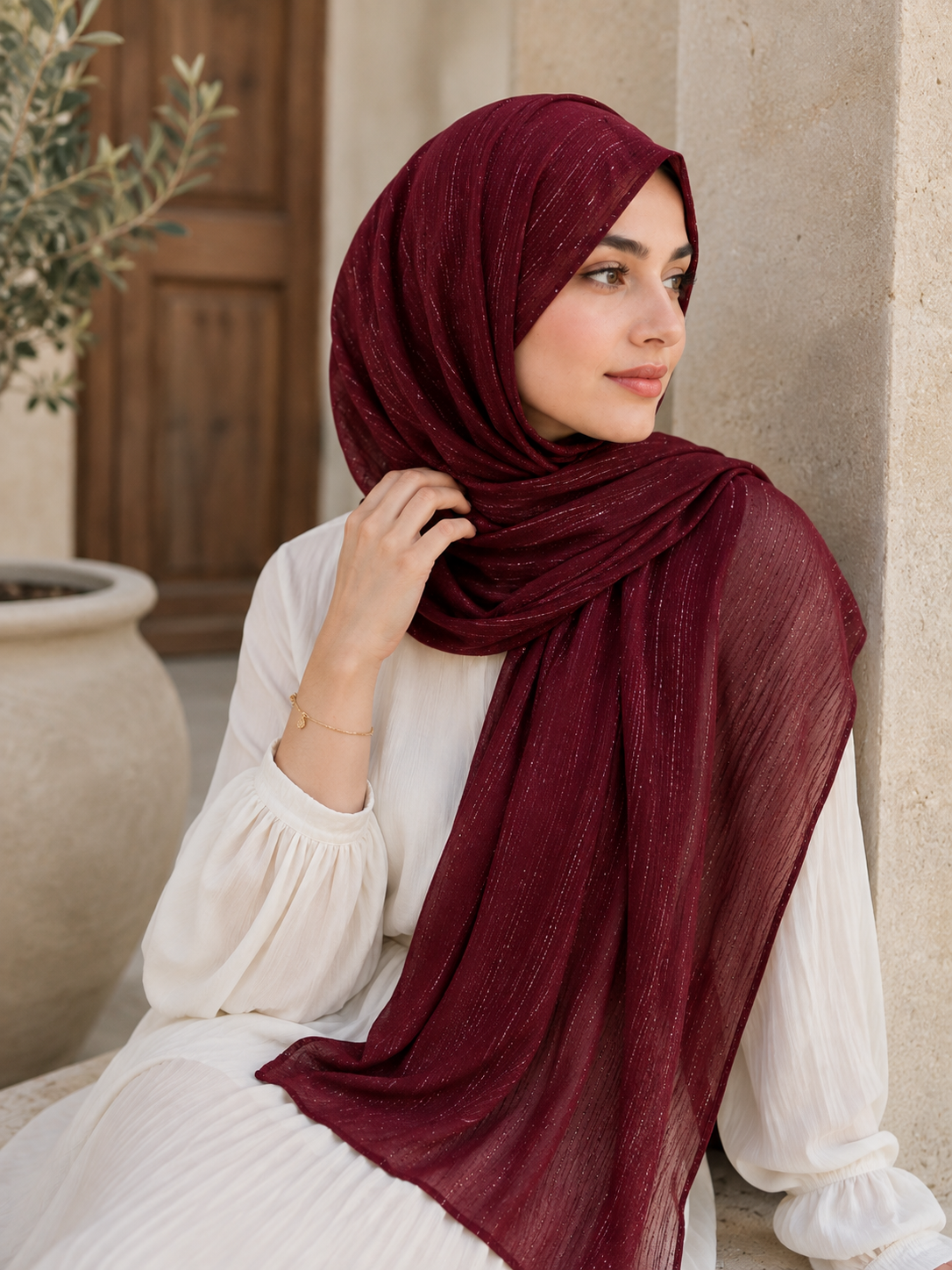 Fancy Chiffon Hijabs W/Shimmer Lines