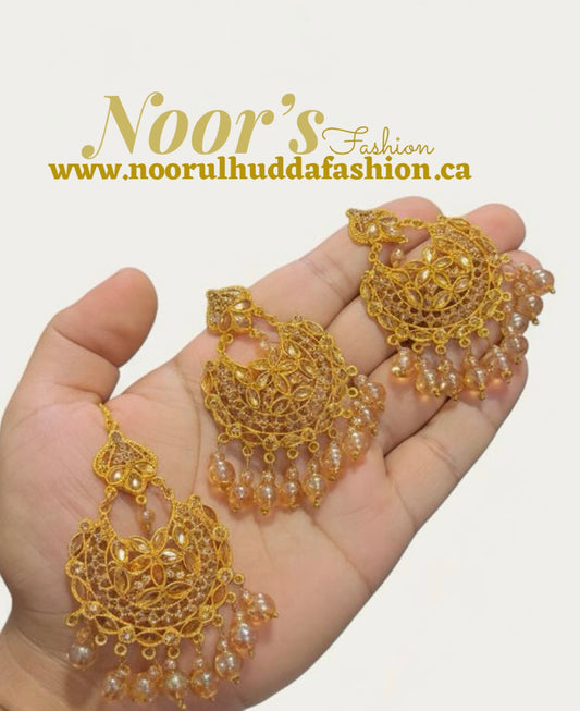 Golden-Kundan Earings and Tikka