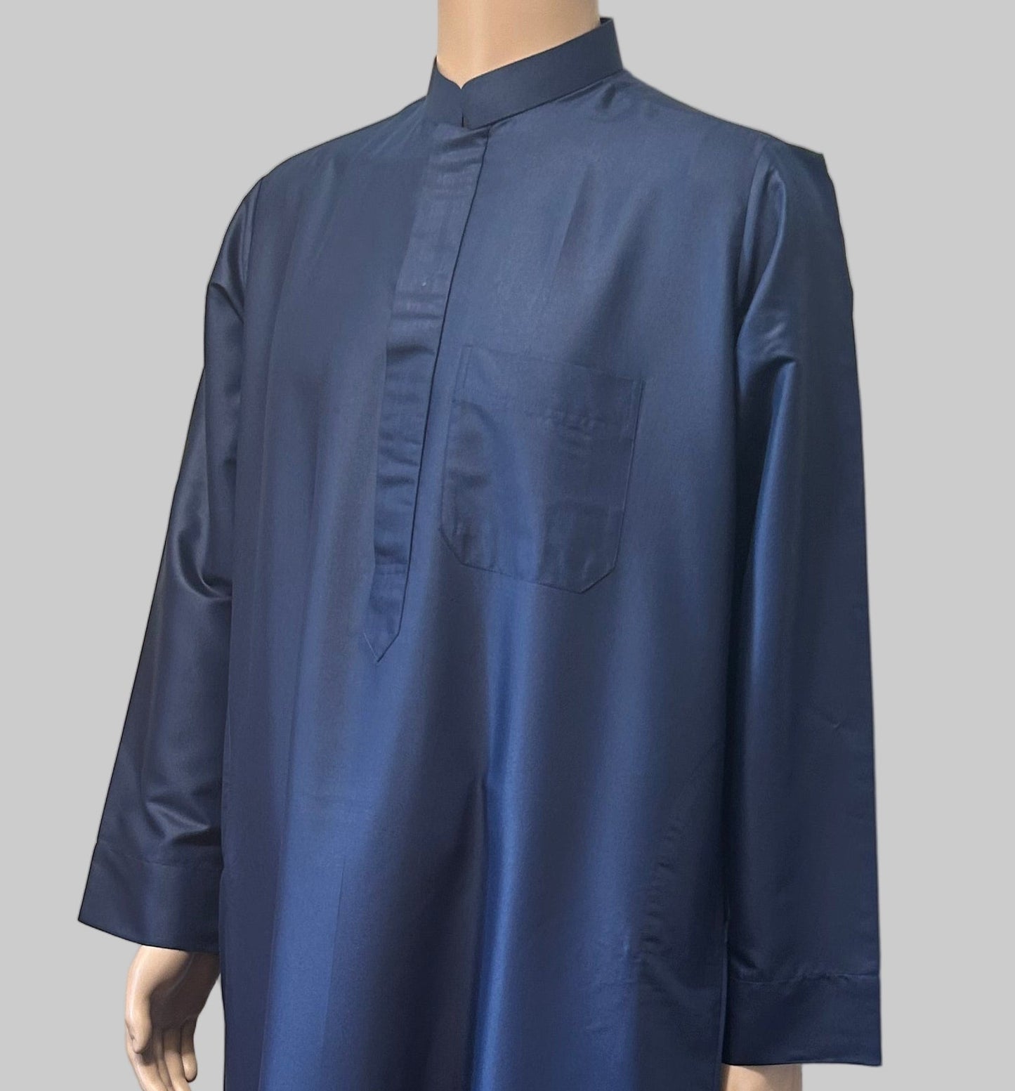 Navy Blue-Noor’s-Thobe/Jubba-Plain Band Collar