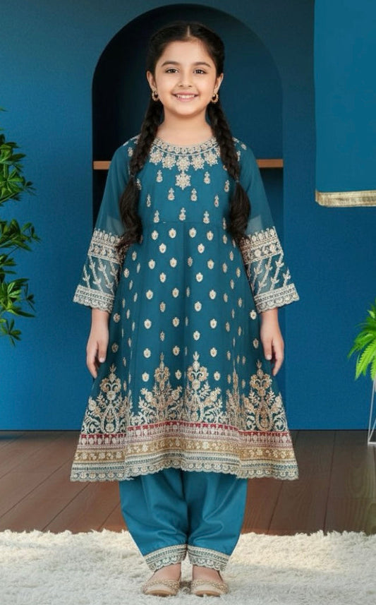 Noor’s-Teal Blue Fancy Frock-3pc