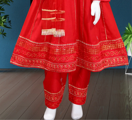 Red-3pc Cotton Frock