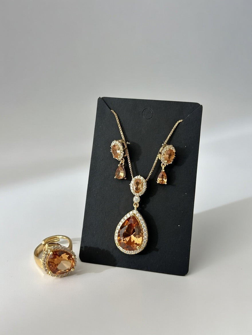 3D Zircon Locket Set-Champagne Colour