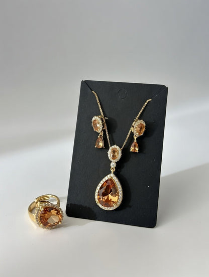 3D Zircon Locket Set-Champagne Colour