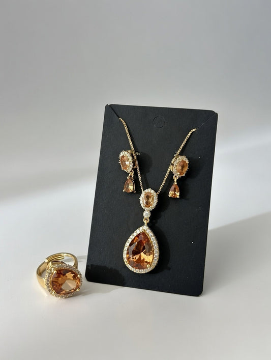 3D Zircon Locket Set-Champagne Colour