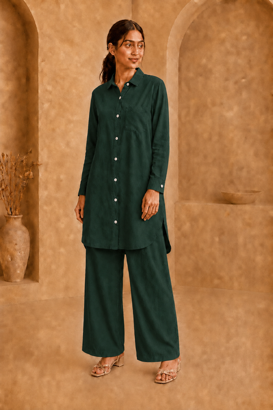 Medium Length W/Buttons-Bottle Green