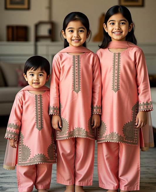Noor’s-Peach Cotton Kameez Shalwar-3Pc