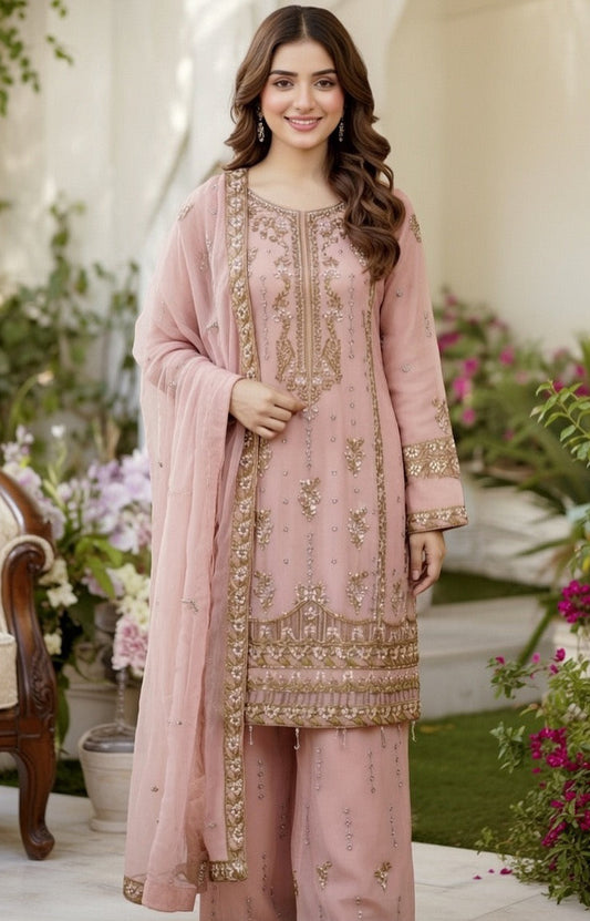 Noor’s-Festive Kameez Shalwar-Blush Pink