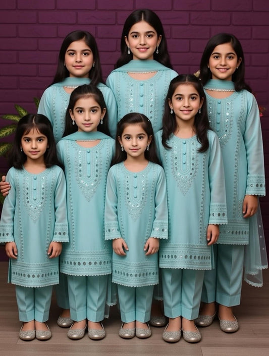 Noor’s-Sky Blue Dhanak Kameez Shalwar