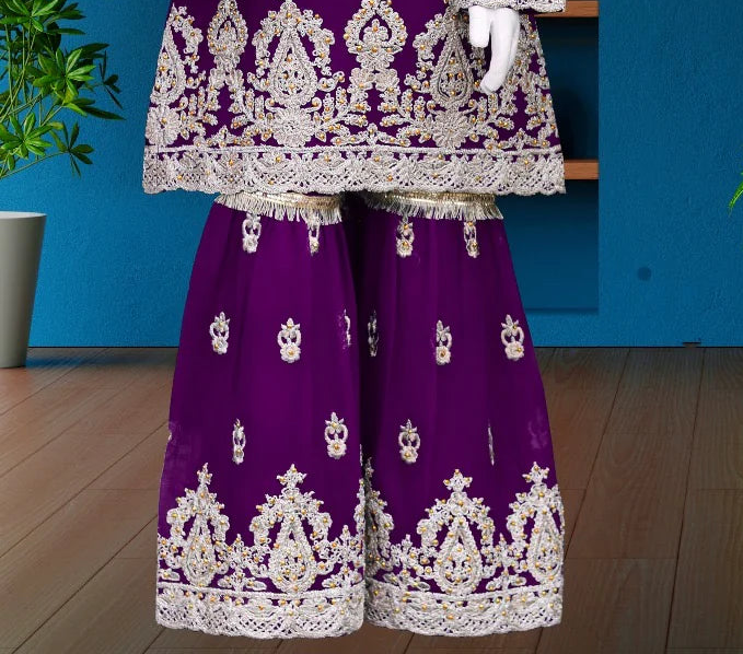 Noor’s-3Pc Sharara-Dark Purple