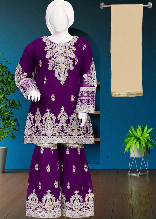 Noor’s-3Pc Sharara-Dark Purple