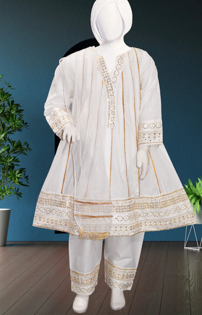 Noor’s-White Cotton Frock-3Pc