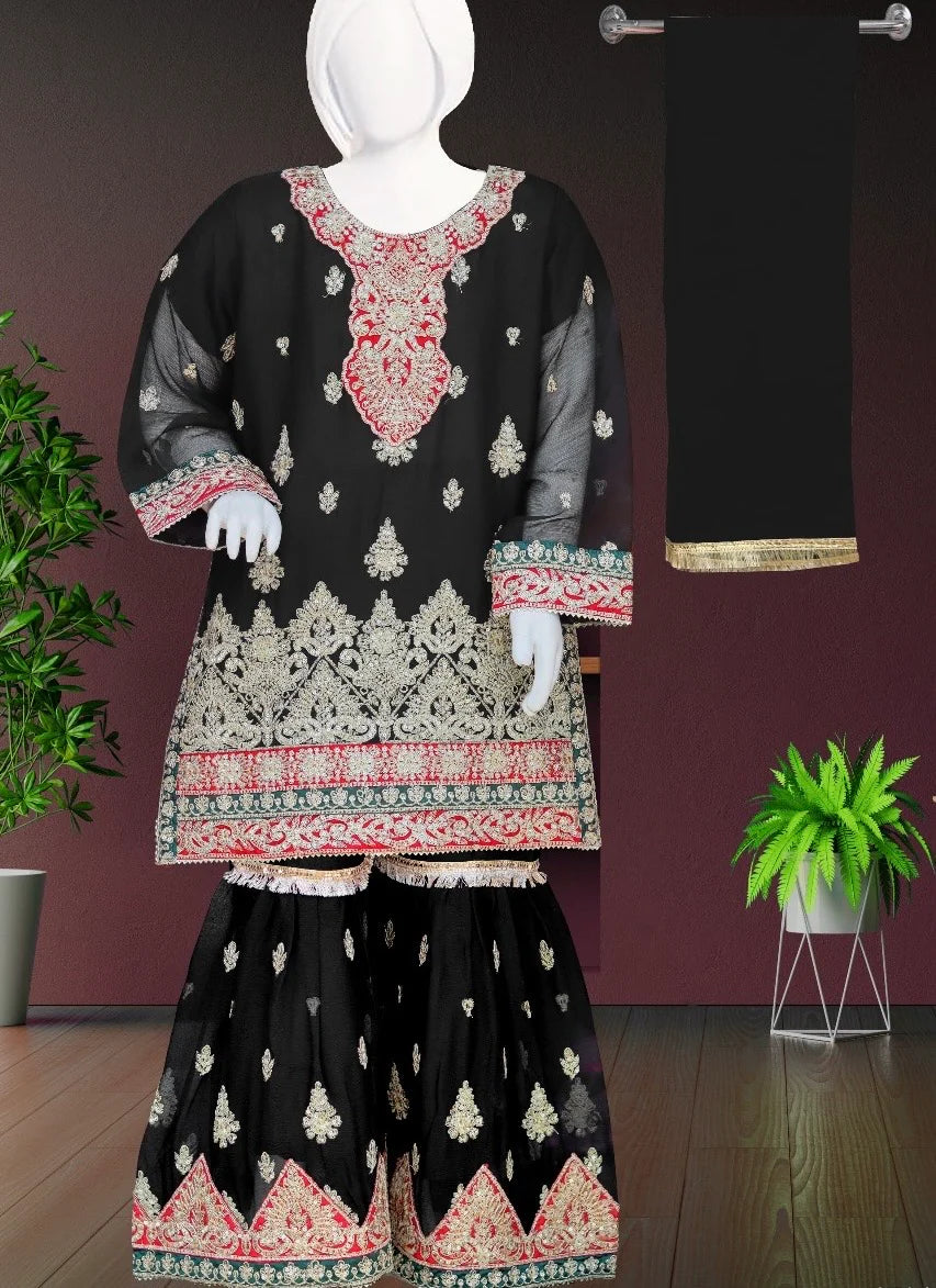 3pc Crinkle Chiffon Sharara Set-2 Colours