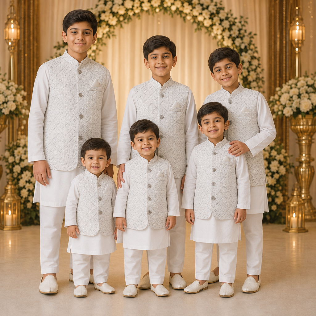 White Embroidered Waistcoat 3-Piece Set