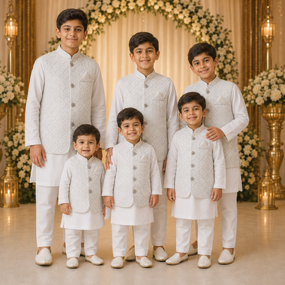 White Embroidered Waistcoat 3-Piece Set