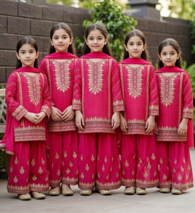 Noor’s-3Pc Sharara-Fuchsia