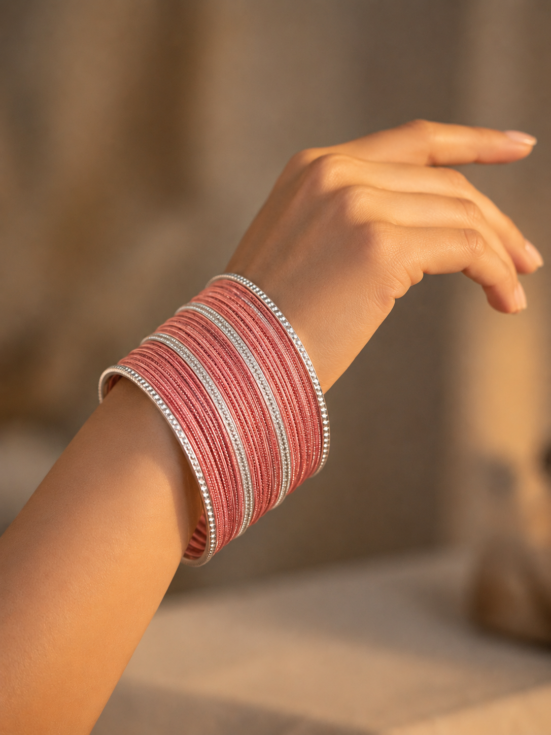 Size: 2.8 Peach Pink & Silver Bangles
