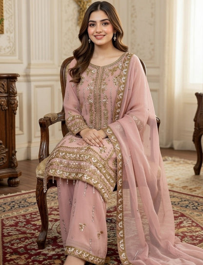Noor’s-Festive Kameez Shalwar-Blush Pink