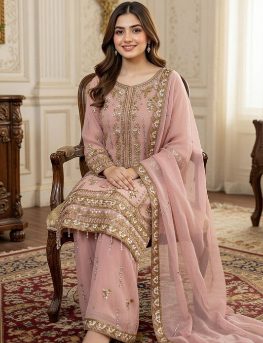 Noor’s-Festive Kameez Shalwar-Blush Pink